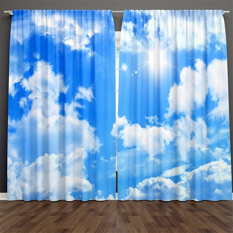 2 Stück Blauer Himmel Weiße Wolken Vorhänge Stangentasche Blauer Himmel Schlafzimmer Deko Spielzimmer Vorhänge Naturlandschaft Szenerie Wohnzimmer 210x230cm blau
