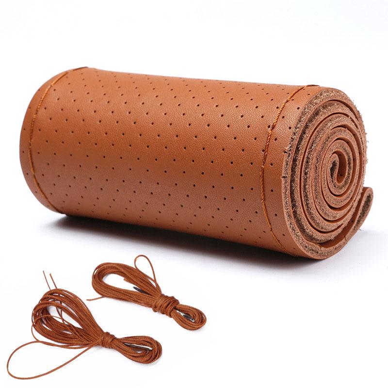 DIY Echtes Rindsleder Auto Geflecht Leder Lenkrad Abdeckung Volle Loch 36 38 40CM 40 braun