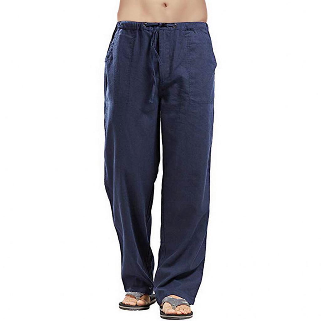 Sommer Leinen Breite Männer Hosen Koreanische Hosen Oversize Bettwäsche Streetwear Männlichen Frühjahr Yoga Hosen Casual Männer Kleidung Jogginghose S blau