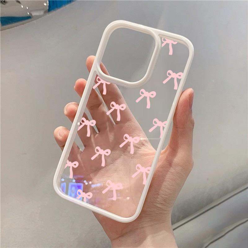 Modische Rot Rosa Schleife Handyhülle Für iPhone 15 16 Pro Max Plus 16E 14 13 12 11 Pro Max XR X XS Max 7 8 Plus SE Klare Hülle For iPhone16 Pro Max