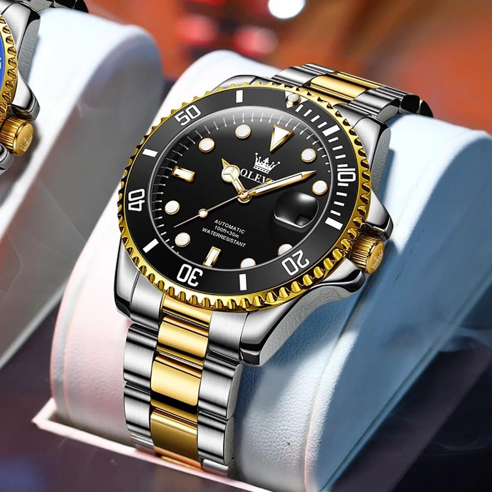Herrenuhren Klassisch Mode Automatische Mechanische Armbanduhr Wasserdicht Leuchtend Datum Trend Tauchtyp schwarz/gold