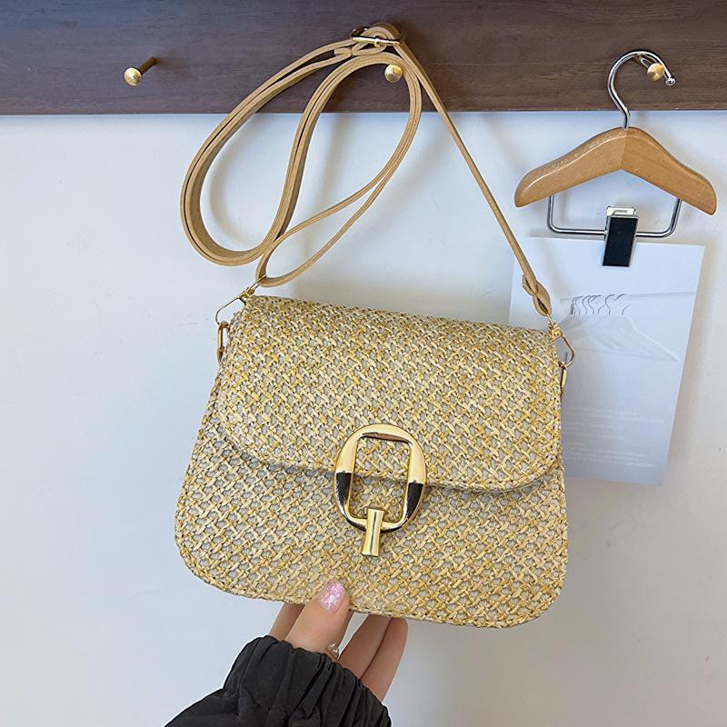 Neue Crossbody Strohgeflecht Tasche Handtasche für Damen Tasche Geflochtene Urlaubstasche Rattan Tasche Mode Kleine Tasche Satteltasche