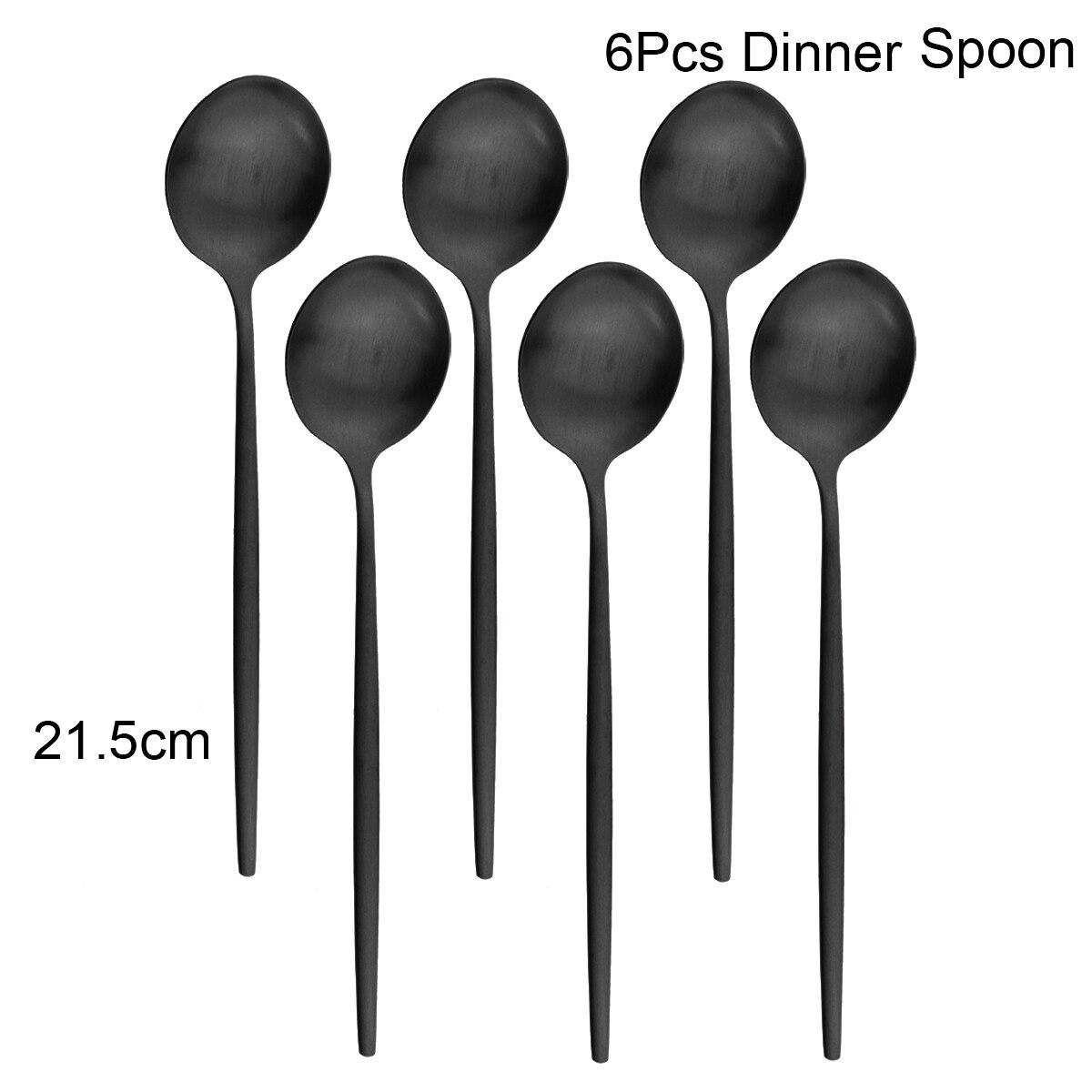 6Pcs Schwarz Besteck Set Matte Geschirr Set Messer Gabel Löffel Geschirr Kuchen Obst Gabel Edelstahl Besteck Küche 6pcs dinner spoons schwarz