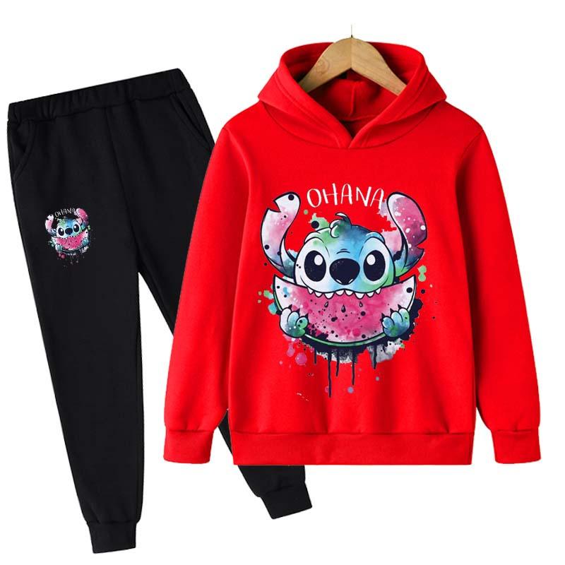 2025 MINISO Stitch Hoodies + Hosen Sets Kinder 1-16 Jahre Anzug Jungen Trainingsanzüge Kinder Marke Sport Anzüge Kleine Monster Hoodies tops + Hosen 2 stücke Set 140