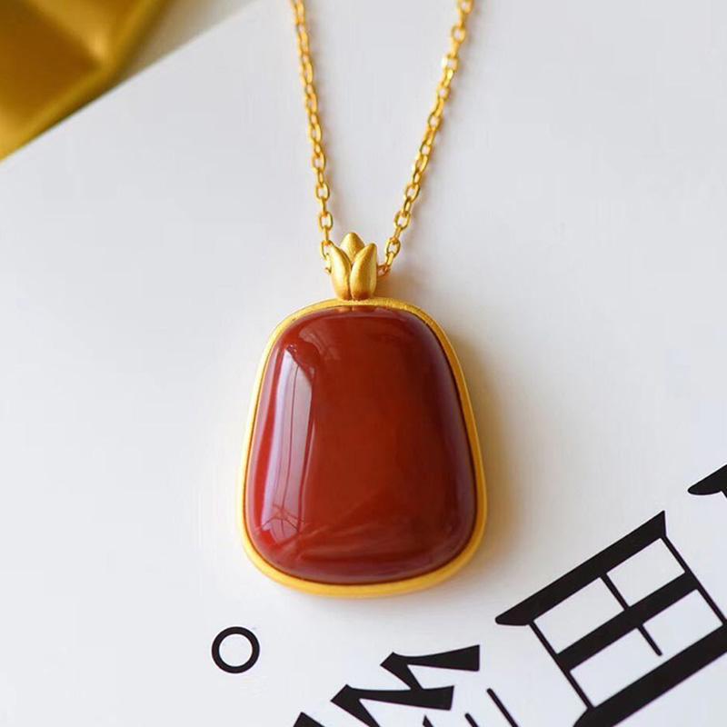 Antiker Französischer Goldschmuck Rechteckige Südrote Turmalin Halskette Damen Anhänger Exquisit Und Elegant Schmuck brown