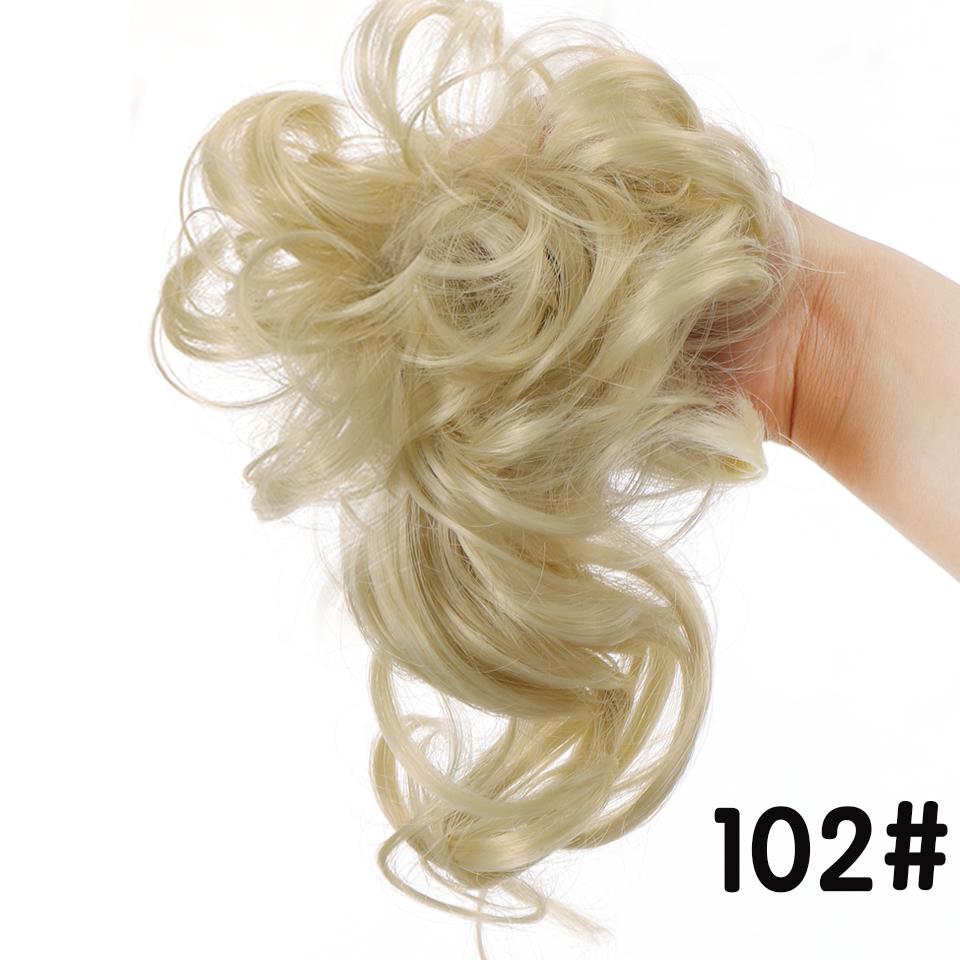 Unordentlicher Chignon-Donut-Haarknoten, Haargummis, elastisches Haarseil, Gummiband, synthetisches lockiges Haarteil, Schwarzbraun, Kunsthaar