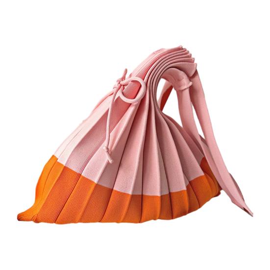 Faltbare Einkaufstasche Wiederverwendbar Akkordeon-Einkaufstasche Farbblock-Falten-Schultertasche für den Lebensmitteleinkauf Tägliche Besorgungen rosa