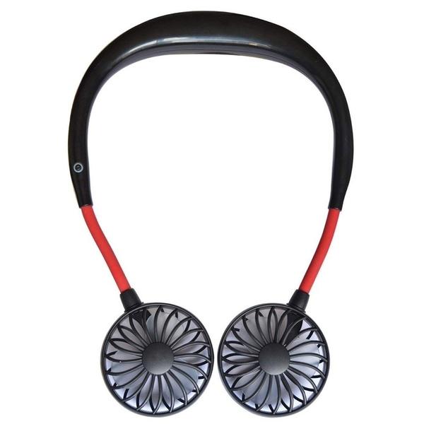 Neuer Nackenbügel-Ventilator, handfreier Mini-Hals-Doppelventilator, tragbarer tragbarer Nackenbügel mit wiederaufladbarem USB-Anschluss schwarz