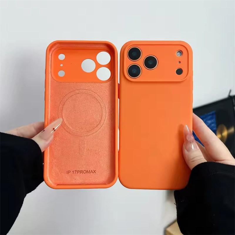 Magnetische Hülle aus flüssigem Silikon für iPhone 17 Air 16 15 14 Plus 13 12 Pro Max Für Kameraschutz Matte Abdeckung iPhone 17 Air orange