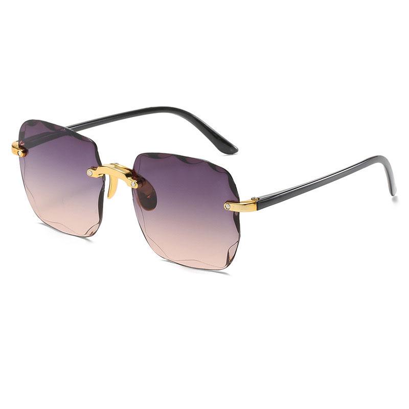 Modische Damen-Sonnenbrille, quadratische Form, Suneyewear, Retro-Besatz, rahmenlose Sonnenbrille für Damen, UV400 graue/braun