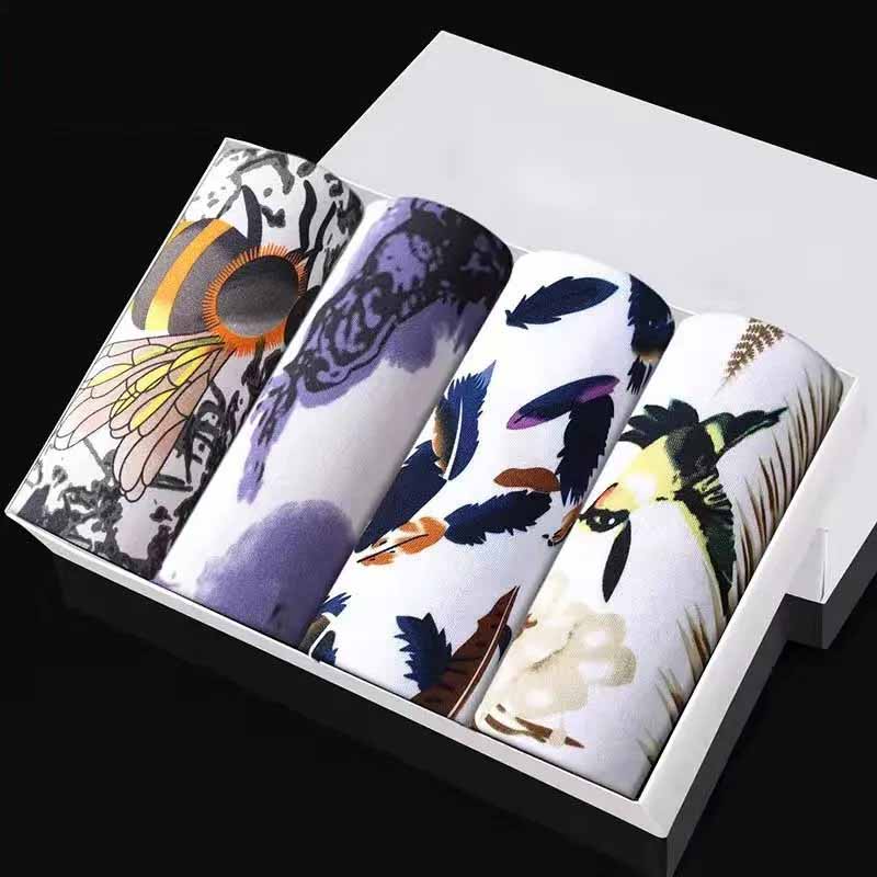 4 Stück Herren-Slips, mittlere Taille, Boxershorts, atmungsaktiv, Jugenddruck, U-konvexe Boxershorts 4XL