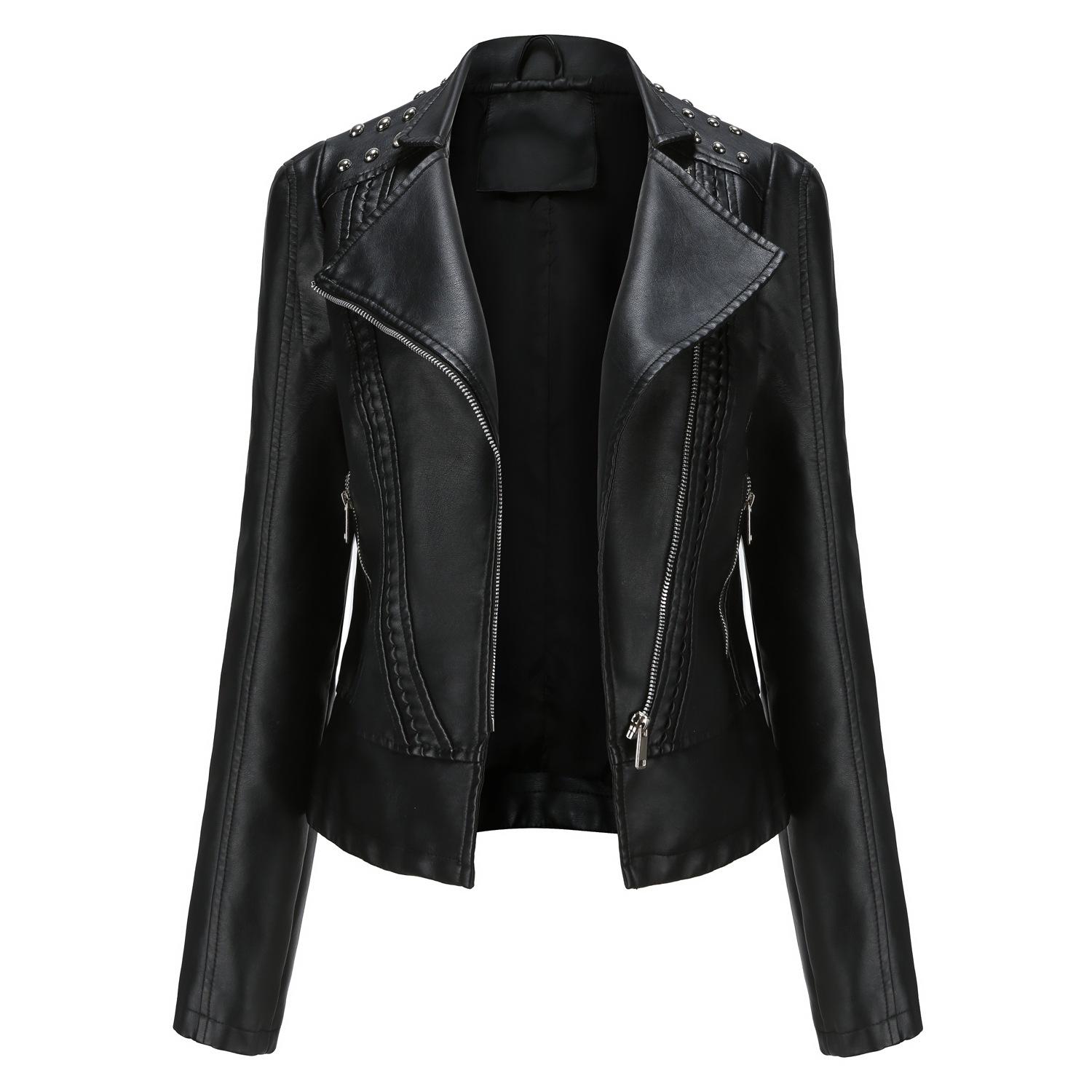 Damen-Lederjacken, Damen-Slim-Fit-Jacken, Damen-Motorradbekleidung XS schwarz
