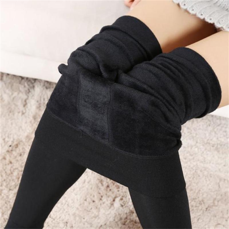 Winter Damen Plus Samt Warme Leggings Elastische Hohe Taille Verdicken Leggings Hohe Stretch Leggings One Size schwarz