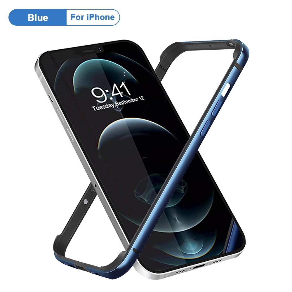 Bumper Case für iPhone 13 12 Mini 11 Pro Max 12Pro 11Pro XR X XS Luxus Aluminium Metall Silikon Handyrahmen Blau Schwarz Zubehör For iphone 13 mini blau