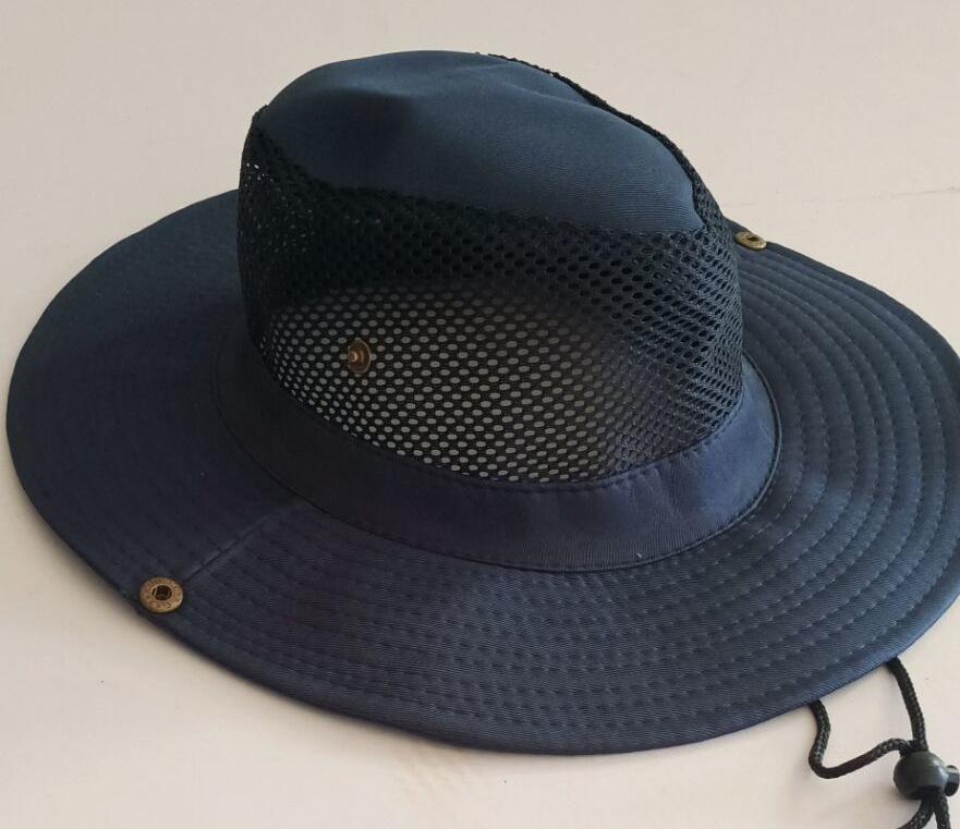 Sommer-Netzkappe, Herrenmode, große Traufe, Reise-Sonnenhut, einfarbig, matt, Fischerhut (7 Farben) navy blau