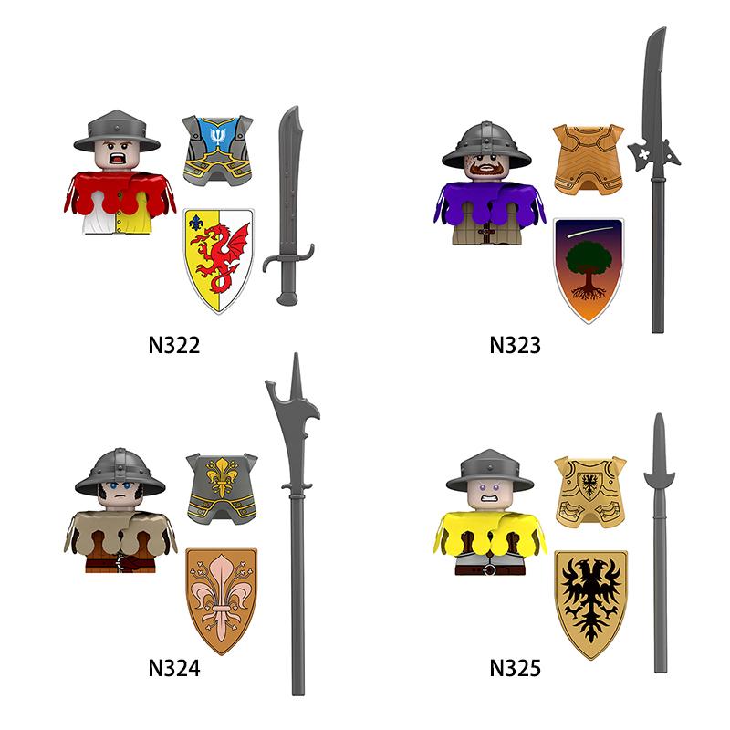 Mittelalterliche Burg Ritter Bausteine MOC Militär Figuren Soldat Waffe Zubehör Pferd Schwert Messer Schild Spielzeug