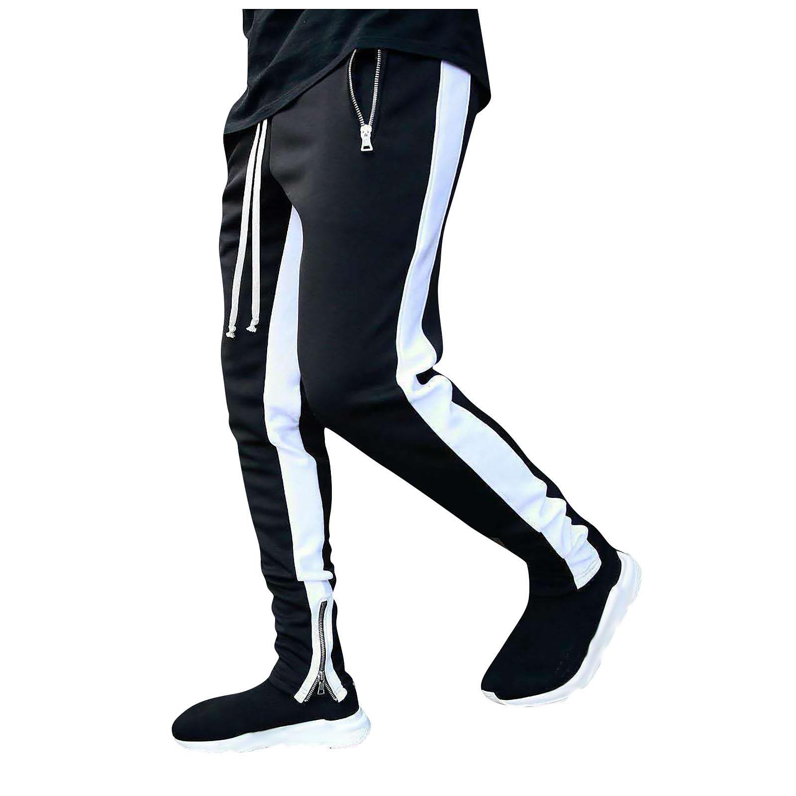 Herren Colorblock Reißverschluss Hose Herren Casual Mode Hose XXXL weiß