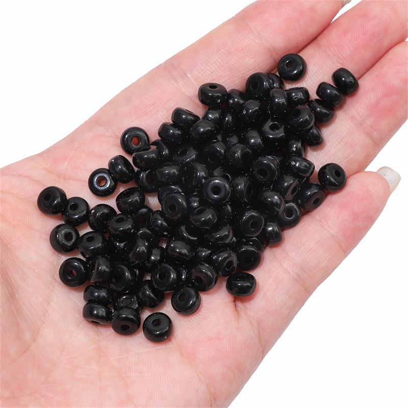 100 Stück 7 x 4 mm Acryl-Perlen, flach, rund, locker, Space-Perlen für Halskette, Armband, DIY-Schmuck, Basteln schwarz