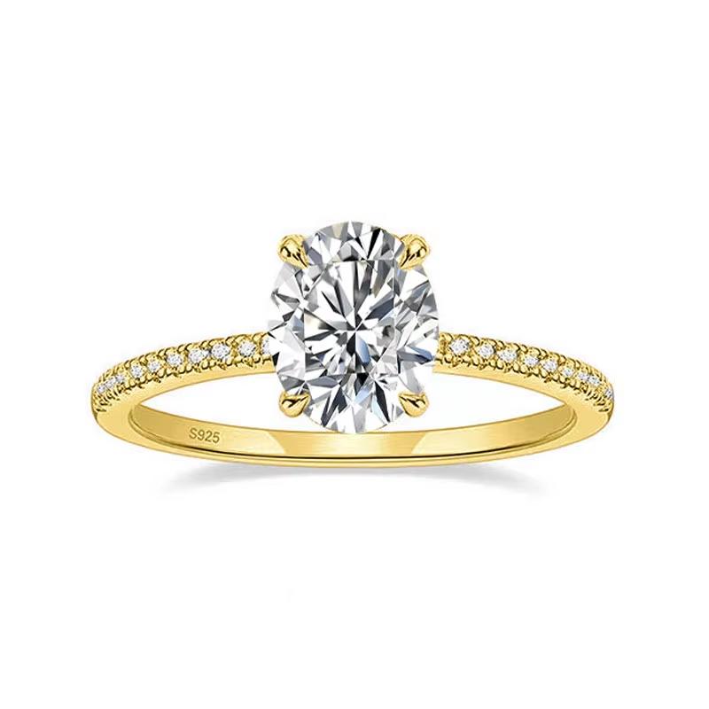 KNOBSPIN 1/2/3 Karat D-Farbe Oval geschliffener Moissanit Ring   Silberbeschichtet 18 Karat Weißgold Hochzeits-Verlobungsringe Für Frauen 8&1ct (5x7mm) beige