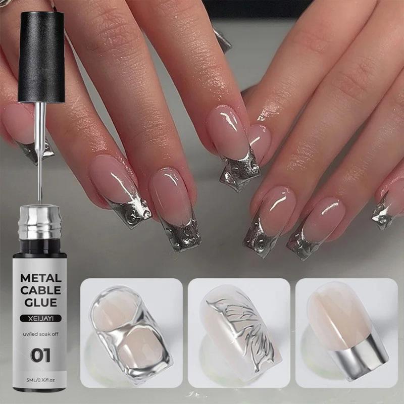 Nagelkunst-Metalldrahtkleber, Hakenkante lackiert, hochdichter Metallkleber, Phototherapie-Drahtziehkleber, Nagelstudio-Spezial