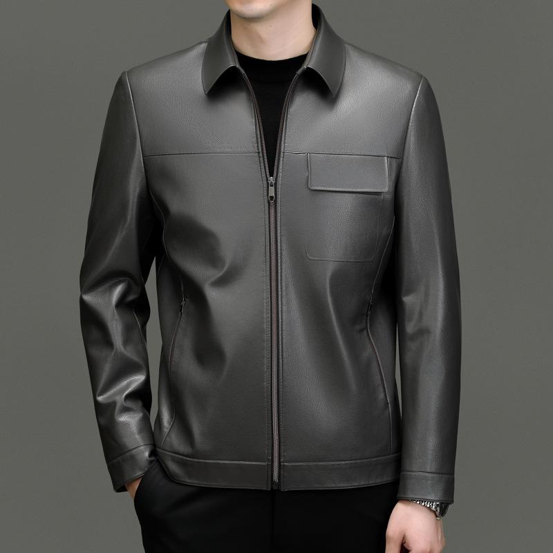 Frühlings- und Herbst-Lederjacke Herren Slim Kurzabschnitt Kragen Lederjacke Mantel für junge Männer XXXXL graue