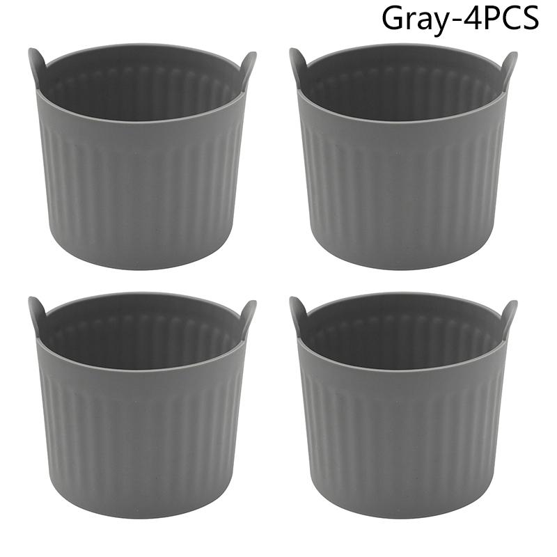 1/4 Stück Air Fryer Silikonkorb Silikonform Air Fryer Eierkocher Silikon Cupcake Backförmchen Ramekins für Air Fryer Öfen 4PCS graue