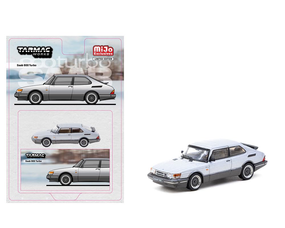 Tarmac Works Saab 900 Turbo Silber Diecast Modellauto Limitiert 1/64 (MiJo Edition) [Gebraucht]