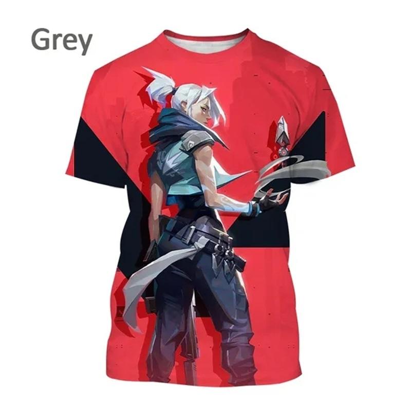 Beliebtes Spiel Valorant Muster Herren 3D-Druck Sommer Lässig Kurzarm T-Shirt 3XL grau
