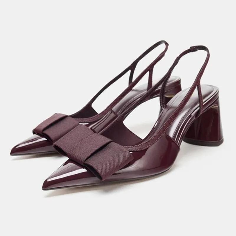 Mode Sexy Burgunder Lackleder Spitzpumps Damen Mode Schleife Slingback Marke Designer Schuhe Elegant Bequem Bankett Kleiderschuhe 42 bordeaux