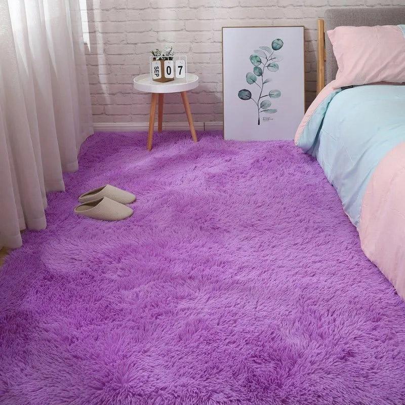 Teppich Schlafzimmer Nachttisch Teppich Plüsch Wohnzimmer Vollbodenmatte Mädchen Ins Zimmer Schmutziger Teppich Sofa Teppich Warm Große Fläche Kissen 80*200cm violett