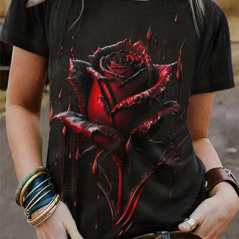 Damen-T-Shirts, modisches Kurzarm-Top für Frauen, 3D-Distel-Muster, T-Shirt, Y2k-Damenbluse, übergroße T-Shirts, weibliche Kleidung XL