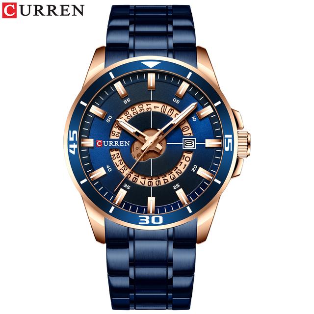 CURREN Edelstahl herren Uhr Mode Design Quarz Armbanduhr mit Datum Uhr Männlich Reloj Hombre Uhr Männer blau