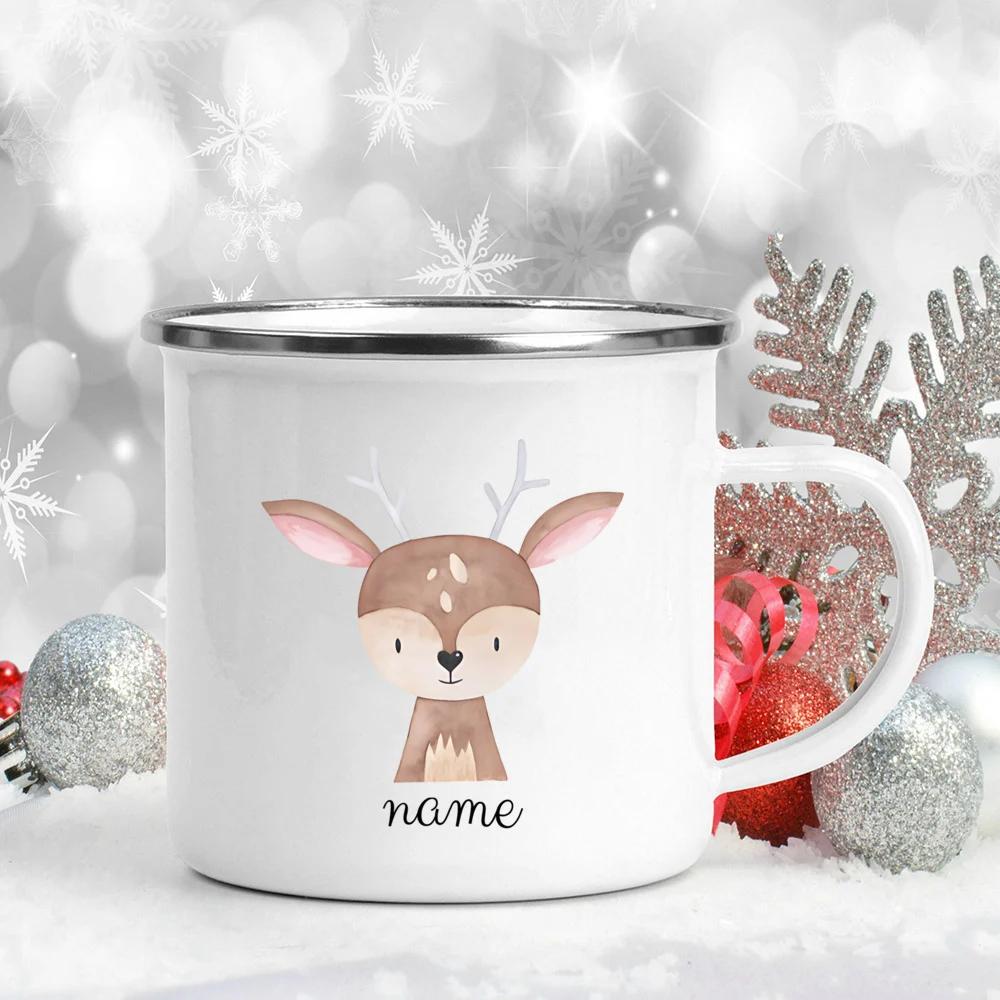 Personalisierte Kindertasse Babygeschenk Geschenke Emailletasse Waldtiere Emaille Campingtassen mit Namen Geschenke für Kinder 360ml white