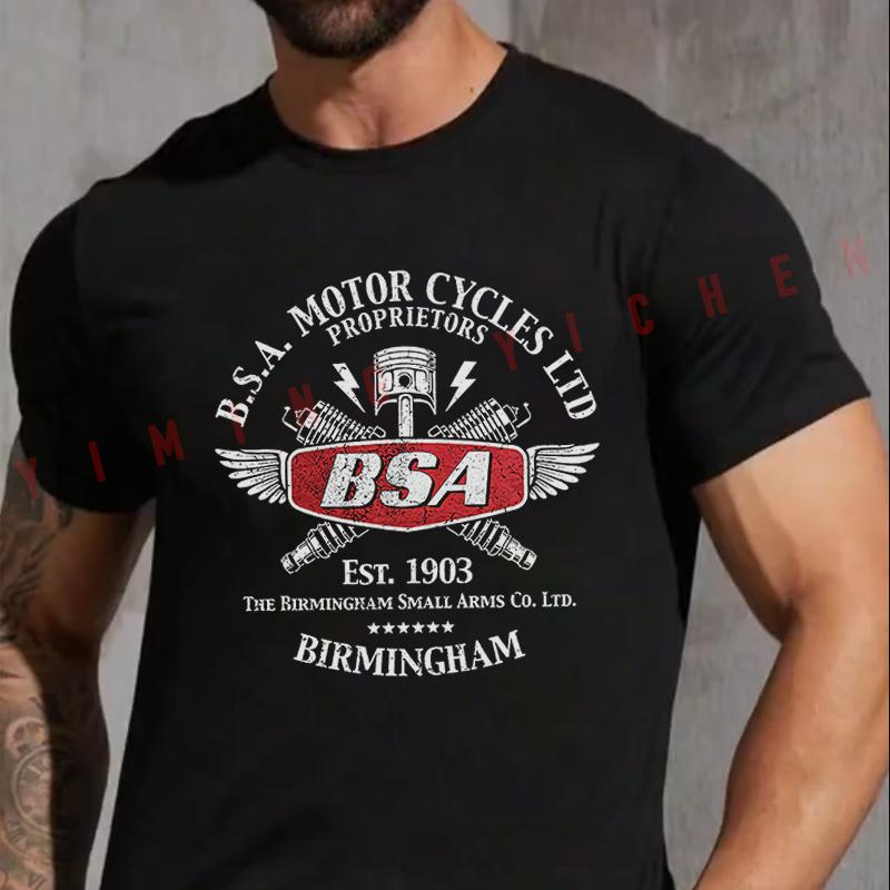 Ly Lizenziert BSA Motorräder Vintage 1903 Motorrad Herrenmode T-Shirt Lässig Sommer Bequem Kurzarm Oberteile XXXL black