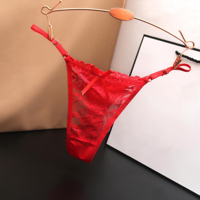 Einstellbare Spitze Thongs Höschen Frauen Unterwäsche Sexy Thongs Frauen Niedrige Taille Feste Unterwäsche Nahtlose Weibliche Unterhose Dessous One size rot