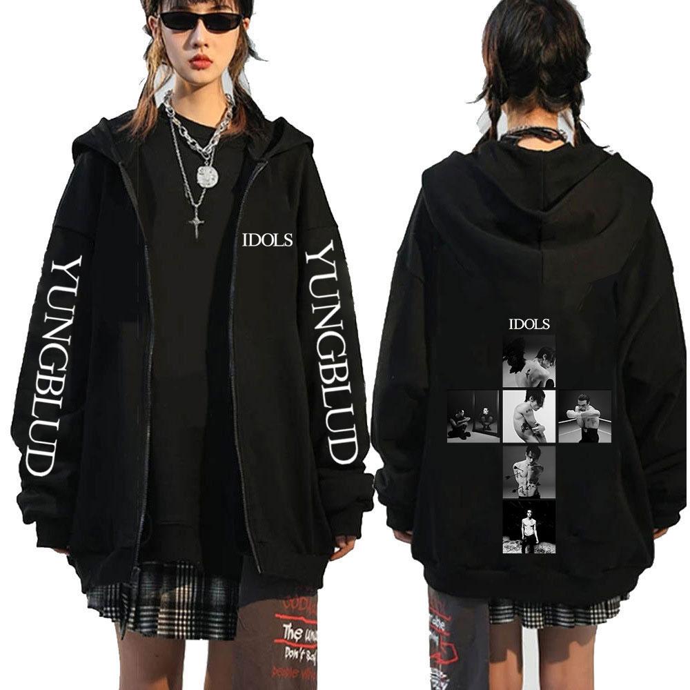 Yungblud IDOLS Album Tour Reißverschluss Kapuzenpullover Herren Damen Mode Hip Hop Pullover Rock Vintage Reißverschluss Sweatshirts Jacken Mäntel M schwarz