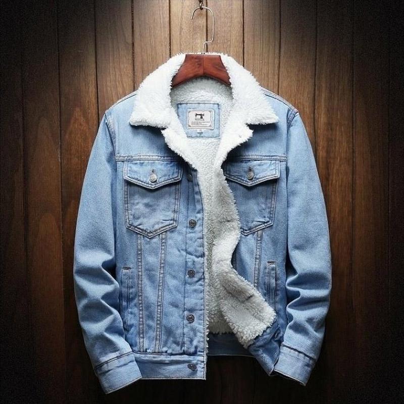 Herrenmode Jeansjacke Winter Warme Wolljeansjacke Mode Herren Jeansjacke XS-6XL 5XL hellblaue