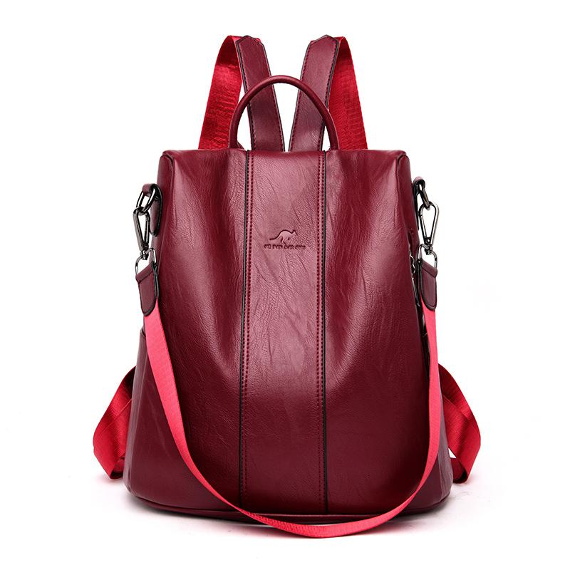 Diebstahlsicherer Lederrucksack für Damen, Vintage-Umhängetasche, Damen-Reiserucksack mit hoher Kapazität, Schultaschen für Mädchen rot