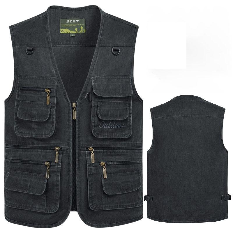 Herren Lässige Sommer Weste Ärmellos Große Größe mit Taschen Herren Mehrere Taschen M schwarz