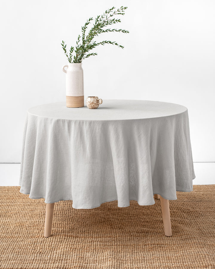 100% Reines Leinen Einfarbig Runde Tischdecke, Tischdecke aus Naturstoff, Für Küche Esszimmer Party Feiertag Tischdekoration Diameter 90cm licht grau