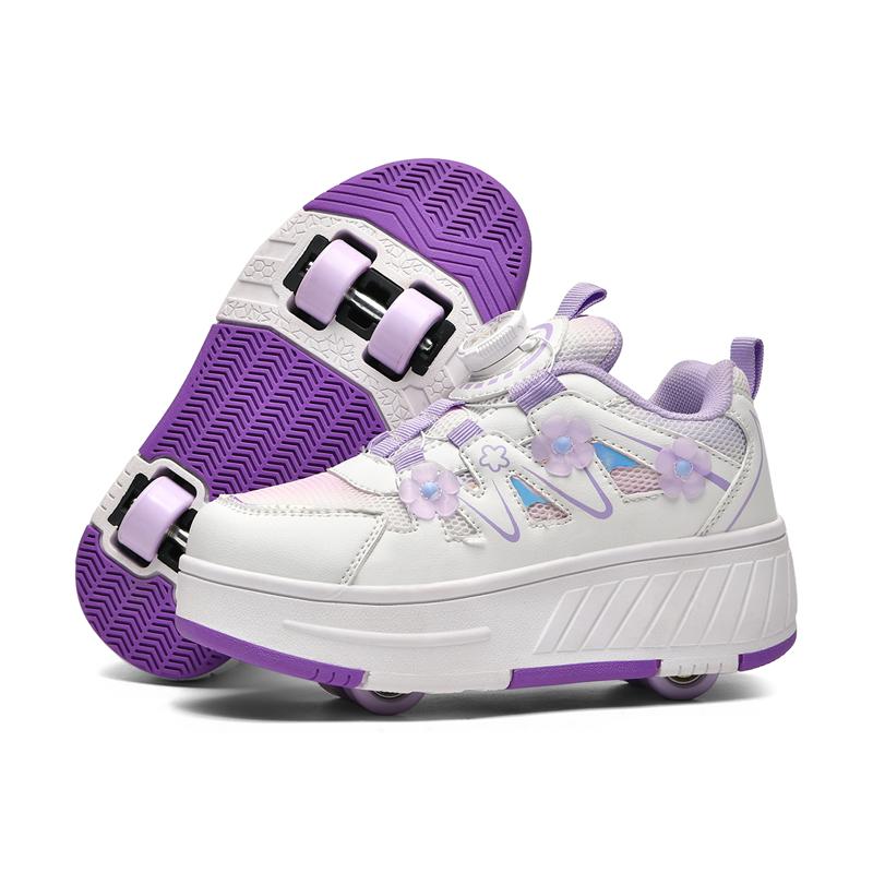 29-39 Drehknopf Vierrad-Skate Rollschuhe Rollschuhlaufen Abnehmbare Studenten-Skateschuhe Kinderschuhe mit Rädern 33 violett