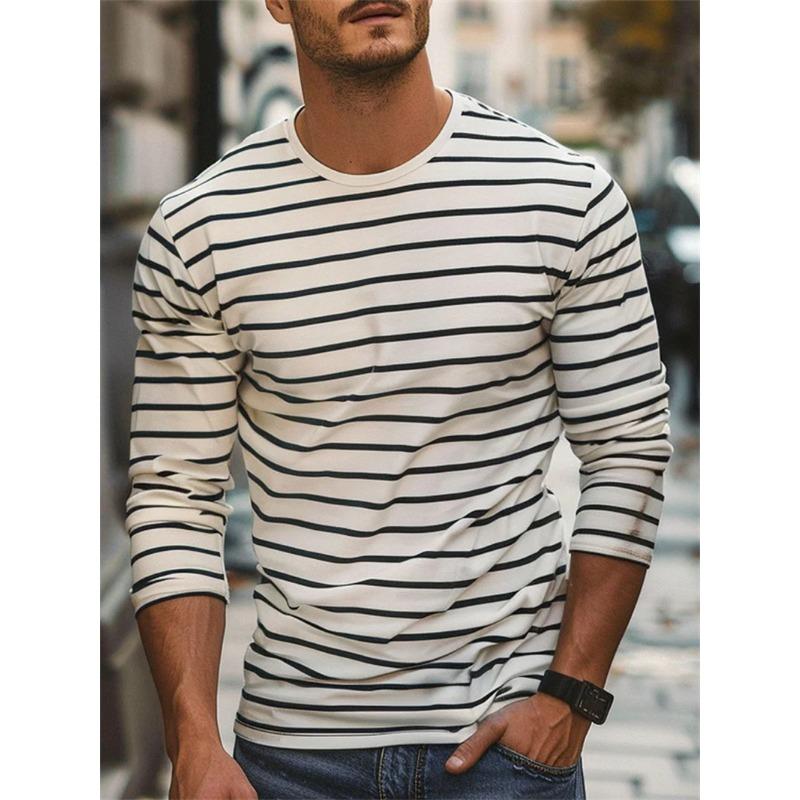 Retro Gestreifte Grafik Langarm T-Shirts Für Herren Schlichte Mode Frühling Herbst 3D Gedruckte T-Shirts Lässige Übergroße T-Shirts Tops 3XL gray