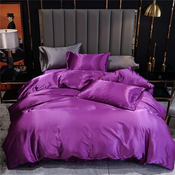 Sommer Seide Bettwäsche Bett Einfarbig Satin Bettwäsche Bett Seide Bettbezug Sets Home Textile 3PCS Bettwäsche Set 168X229CM 3PCS
