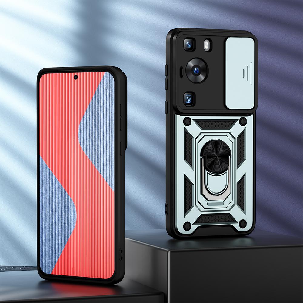 KEYSION stoßfeste Rüstungshülle für Huawei P60 Pro, Schiebe-Kamera-Objektiv-Schutzring, Ständer, Telefon-Rückseite für Huawei P60, P60 Pro for Huawei P60 grün