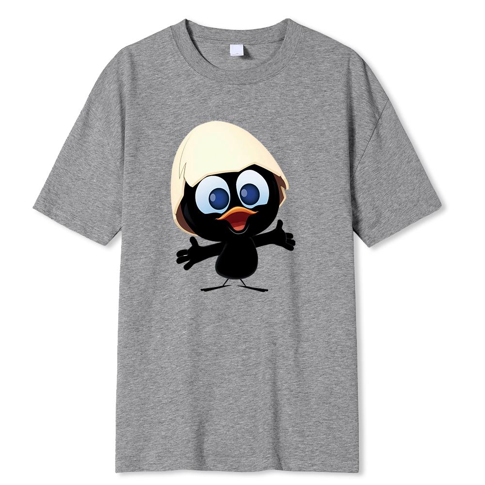 Baumwolle Sonnenlicht T-Shirt Große Größe Männer Calimero Cartoon-Muster Männer T-Shirt Gemalt Lustiges T-Shirt Männer T-Shirt XL graue
