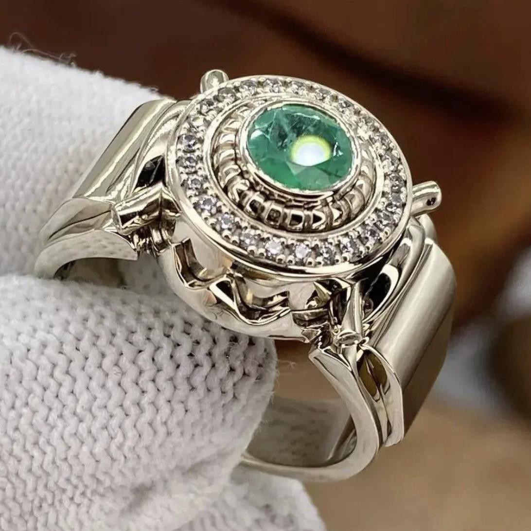 Wunderschöne Runde Geometrie Goldfarben Herrenringe Mode Metall Eingelegt Schwarze Steine Ring Schmuck 13