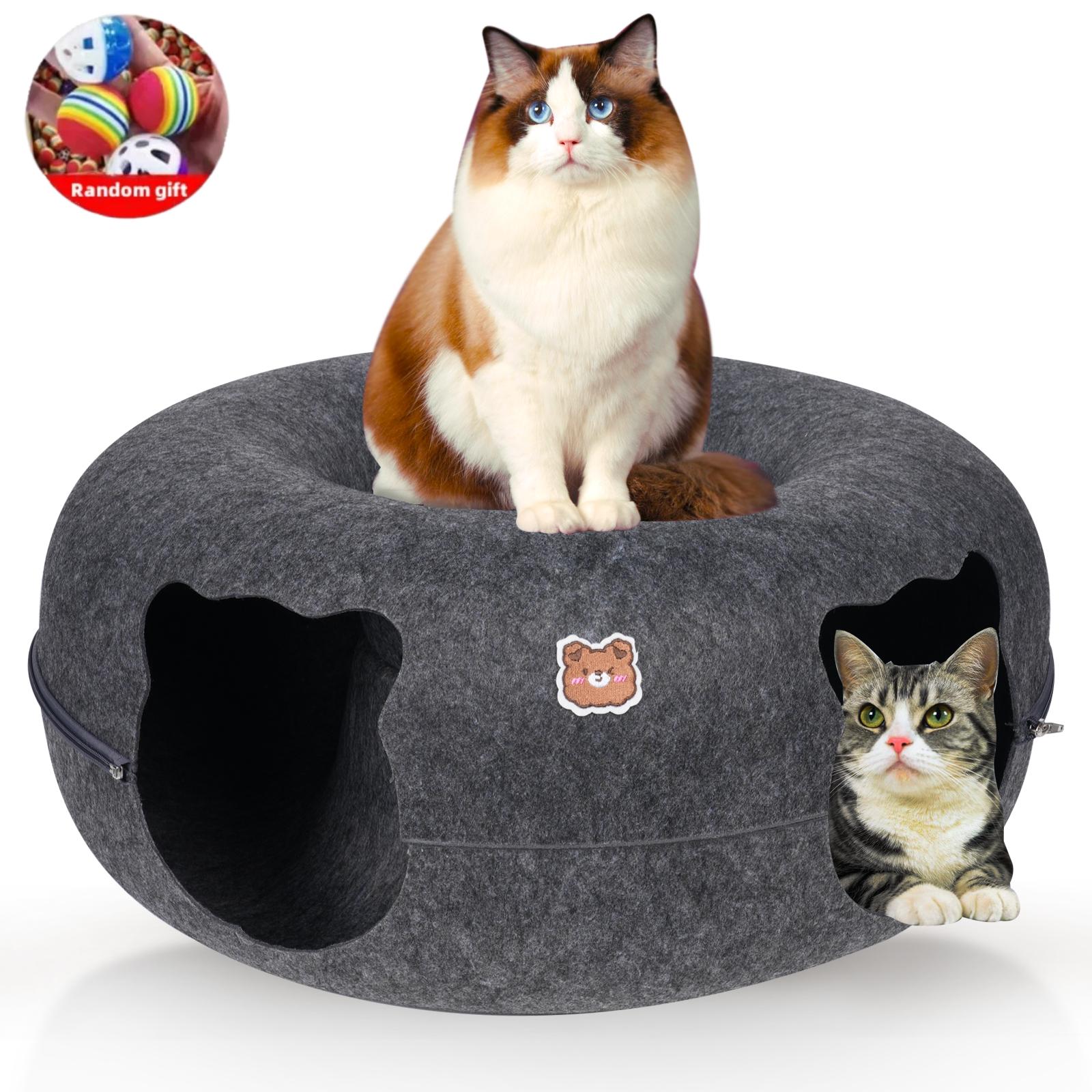 Katzentunnelbett für Katzen Peekaboo-Katzenhöhle Katzenhöhle mit zwei Öffnungen für mittelgroße und große Katzen Kratzbares Donut-Katzenbett Katzen-Donut-Tunnel 50X20cm