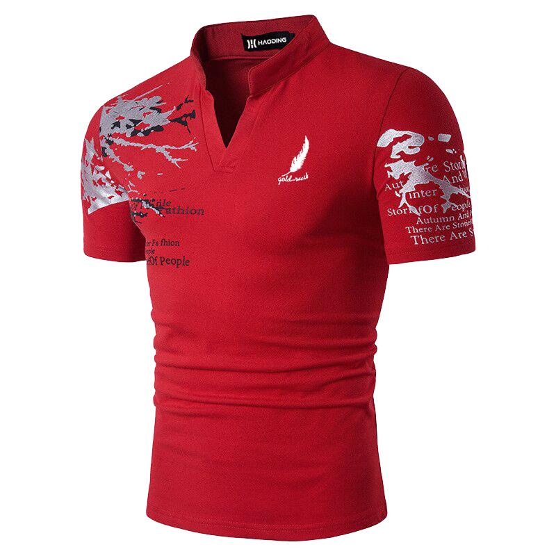 Herrenmode-Business-Hemd mit Stehkragen und schmaler Passform, schnell trocknendes Sportoberteil für Herren, lässiges einfarbiges Kurzarmhemd. L rot