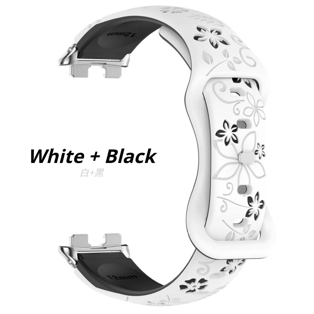 Silikon 3D Graviertes Blumenarmband für Huawei Band 11 Pro Armband Smartwatch Atmungsaktives Armband für HUAWEI Band 8 9 10 11 Armband Huawei Band 8/9/10 weiß