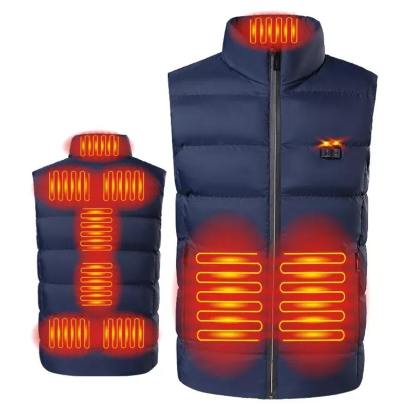 9 Bereiche beheizte Weste Jacke USB Herren Winter elektrisch beheizte Thermoweste für Jagd Wandern warme Jacke 6XL blau
